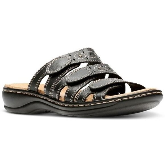 NEW Clarks Womens Leisa Cacti Q Flat Sandals sz 9 black - Picture 1 of 5